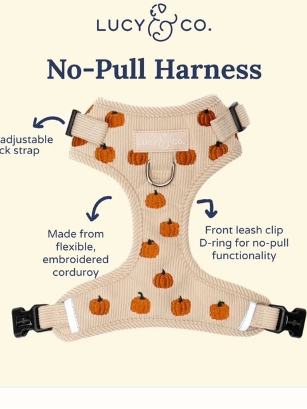 Lucy & Co. No-Pull Pumpkin Embroidered Dog Harness — XS